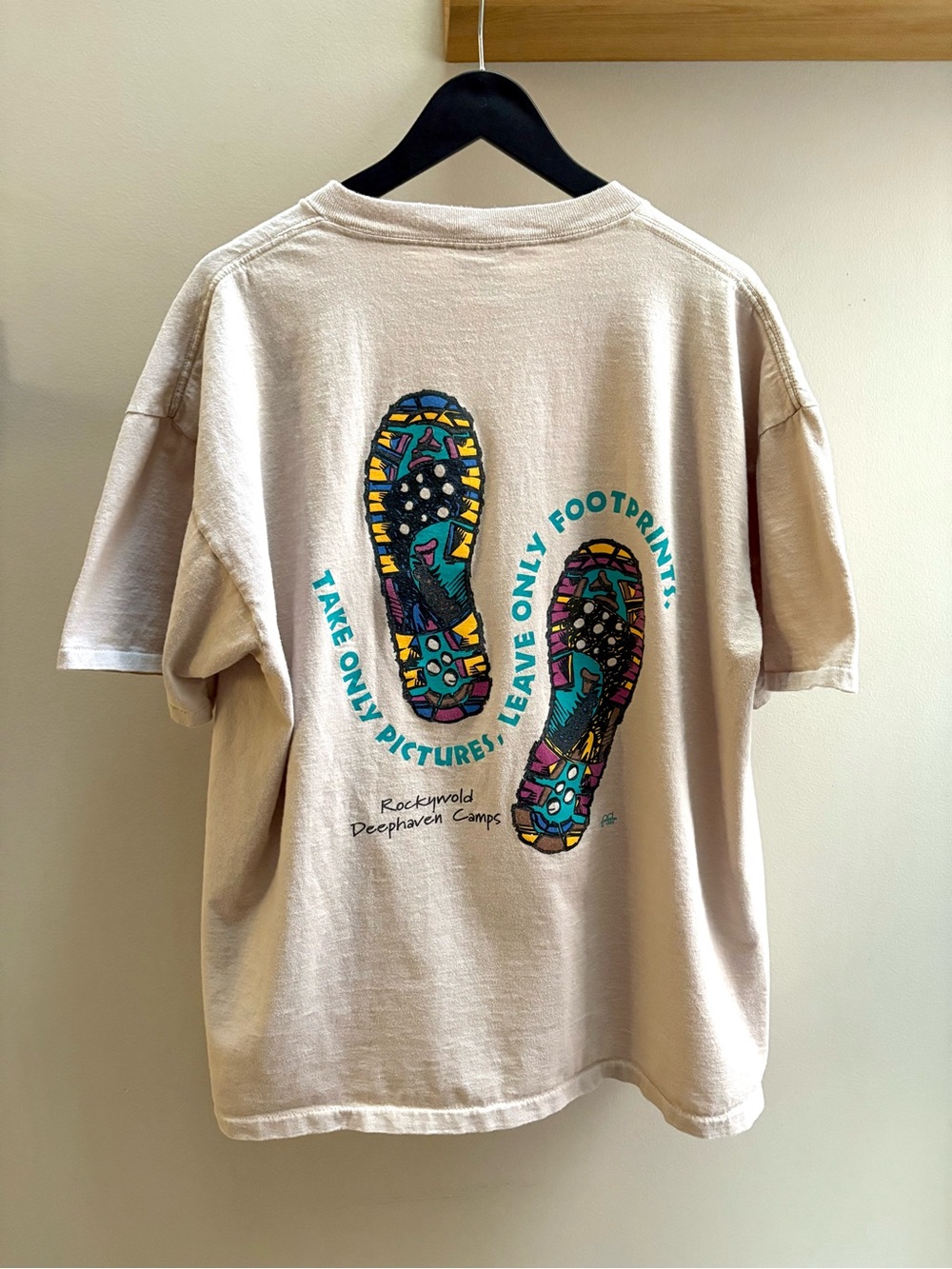 Rockywold Deephaven Camp VTG 1995 hiking/mountain climbing art t-shirt XL